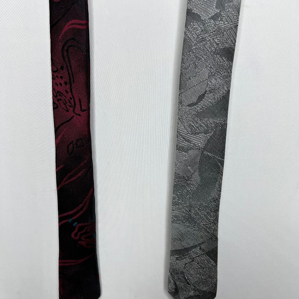 Generra & Bonjour Men’s Neckties (2) Skinny Slim Gray Maroon Tie